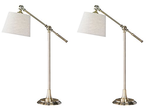 Preisvergleich Produktbild 2er Set schwenkbare Tischleuchten / Leselampen BRIGHTON bronzefarbig, Stoffschirm natur, Honsel-Leuchten 55571