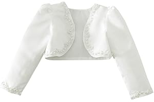 IEFIEL Boléro Fille Princesse Demoiselle d'honneur Enfant Gilet à Manches Longues Mariage Cérémonie Couvre Épaule Blanc 12 Mois - 16 Ans