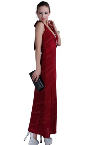 Donna Bella Sexy Halter V Neck Evening Party Long Maxi Printed Dress - Color: Burgundy, Size: 12