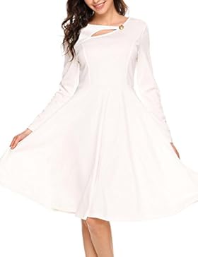 Damen 1950er Kleid Vintage Rockabilly Kleid Cocktailkleid Abendkleid Partykleid Langarm Knielang Herbst in 7 Farben...