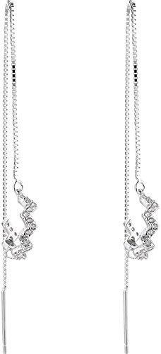 Luckyfree Pure Silver Ear-Wire Ear Fall Long Waves Ear Clip 925Silver Ears Girl Students