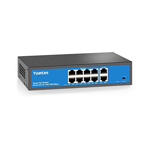YuanLey Switch PoE 8 Ports, 2 Uplink Gigabit Ports, 120W 802.3af/at, Non Manageables Plug & Play, Bo YuanLey Switch PoE 8 Ports, 2 Uplink Gigabit Ports, 120W 802.3af/at, Non Manageables Plug & Play, Bo