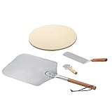 Onlyfire Pizza Four Outils & Accessoires, Pizza Pierre Chaleur déflecteur φ 38cm, 17cm Couteau Manche en Bois, en Aluminium Pizza Pelle avec poignée 71cm, Pelle Couteau spatule 35,6 cm