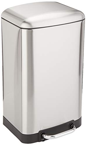 AmazonBasics Poubelle rectangulaire à fermeture douce avec pédale en acier, 20 L, nickel