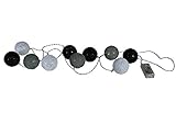 Ein- /Ausschalter LED Lichterkette mit schwarz/weiß/grauen Rattan-Kugeln 1,3 m