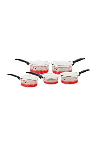 Baumalu - 312220 - Série de 5 casseroles acier émaillé 12/14/16/18/20cm motifs poules poule