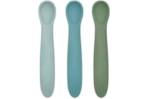 Koko Kids® Silicone Baby Weaning Spoons - 3 Pieces Solid Silicone Spoons for Baby weaning and Toddler Self Feeding (Bleu et Vert)