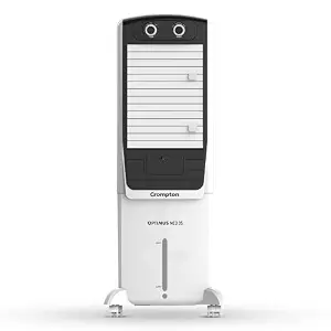 Crompton Optimus Neo Tower Air Cooler- 35L; with Everlast Pump, Auto Fill, 4-Way Air Deflection and High Density Honeycomb pads; White & Black