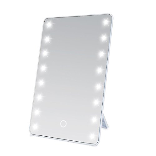 LED Kosmetikspiegel mit Licht, Herryke Make-up-Spiegel mit 16 LEDs Beleuchtung durch Touch-Schalter Einstellbare Helligkeit Standspiegel Profi Schminkspiegel Tischspiegel Batteriebetrieben