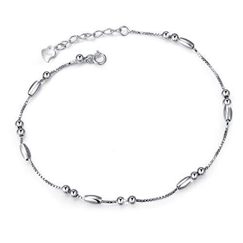 J.Vénus Mujer Joyas, Cadena de Plata tobillera de la mujer con 925 plata de ley 21+3cm