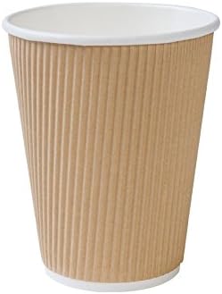 BIOZOYG500x Insulated Disposable Coffee Cups 300 ml / 12 oz, Ø 90 mm White/Brown - Corrugated, Plastic-Free - Paper Cups for hot Drinks