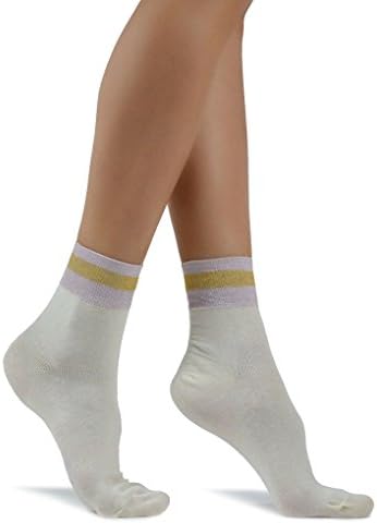 Women's Elegant Retro Cream Cotton Ankle Socks with Glitter Stripes