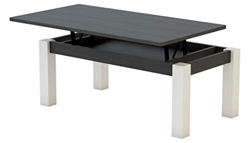 KR Decor MZ444 Mesa de Centro elevable Rectangular, Roble, Negro Madera/Blanco Artic, 100x50x42.2 cm