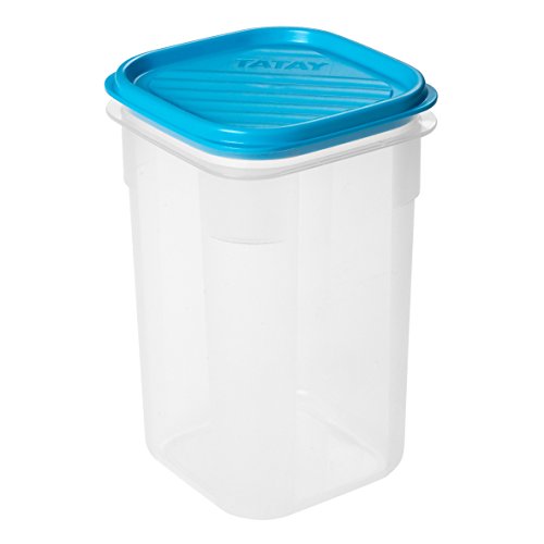 TATAY 1160400 - Contenedor de alimentos hermético con tapa flexible a presión, Plástico transparente con tapa azul, libre de BpA, 1 litro de capacidad, 10 x 10 x 16,5