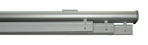 Set aus 3 läufiger Gardinenschiene in alu – silber mit Deckenclips, Kunststoff Paneelwagen und Schleuderstab, 400 cm (mittig geteilt) - 3