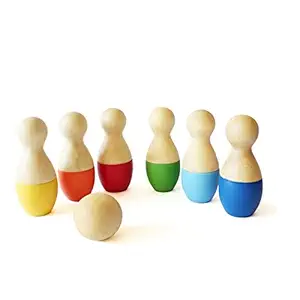 Shumee Wooden Mini Bowling Pins Toy Set (2 Years+) - Indoor & Outdoor Fun Learning Game| Light Weight & Easy to Carry