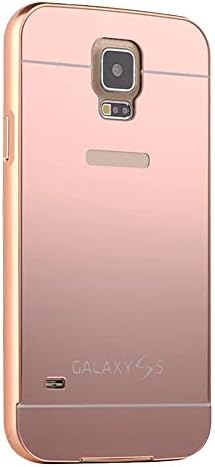 Mirror Design Case for Samsung Galaxy S5 i9600,Yihya Premium Luxury 2 in 1 Anti-scratch PC Hard Back Case Cover & Aluminum Metal Frame Bumper Full Protective Shell--Rose Gold