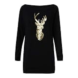 iHENGH Vorweihnachtliche Karnevalsaktion Damen Herbst Winter Bequem Lässig Mode Frauen Weihnachten Langarm Wapiti Bluse Sweatshirt Pullover Casual Tops(L,Schwarz)