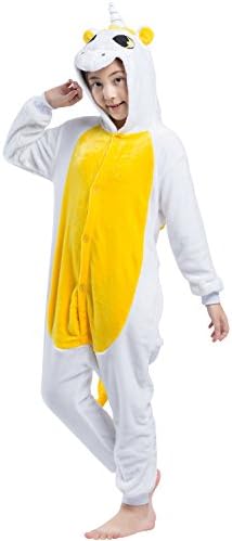 Magicmode Unisex Children Homewear Pajamas Onesie Cartoon Cosplay Unicorn Costume Yellow 140cm