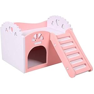 Castillo para animal doméstico, juguete, cuna para dormir, juguetes para ejercicio para hámsters, chinchillas, conejillos de Indias, de 2 plantas con 1 escalera (multicolor)