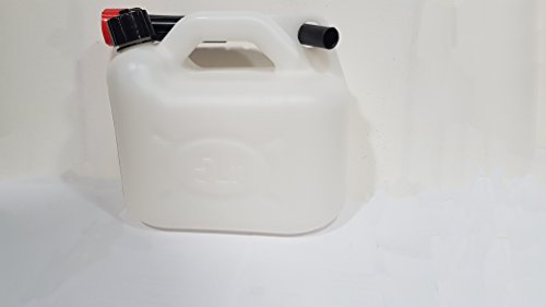 TANICA BIANCA DA 5 LITRI IN POLIETILENE RINFORZATO AD ALTA DENSITA' CON IMBUTO FLESSIBILE.