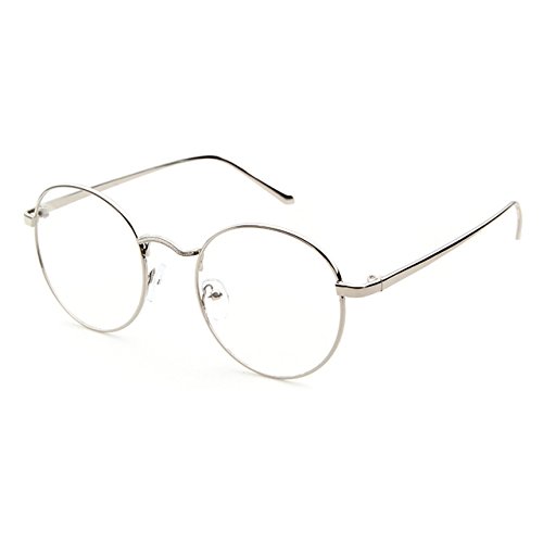 ADEWU - Retro redondo funda delgado Metal marco gafas de transparente 