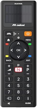 Meliconi, Solar TV, Telecomando Universale Ecosostenibile, Senza Batterie Usa e Getta, con Ricarica Solare o Tramite USB, Funzionalità Avanzate, Compatibile con Gran Parte delle TV
