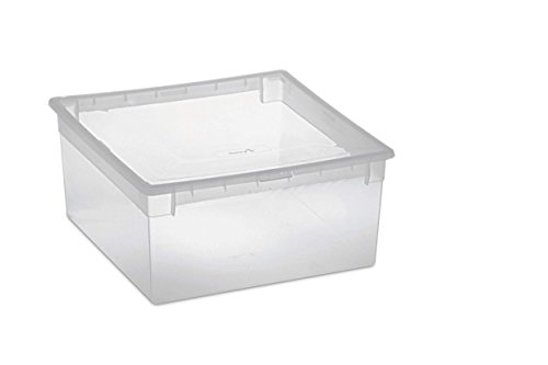 Aufbewahrungsbox mit Deckel aus robustem und transparentem Kunststoff. Maße: 37,8 x 39,6 x 18,5 cm. Stapelbar, mit Deckel! Topp Qualität