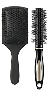 MAYU 2 Pieces Hair Brush Comb Set Paddle Hair Brush Detangling Brush, 1 Airbag Massage Comb , 1 Roller Brush COMB, ROUND COMB