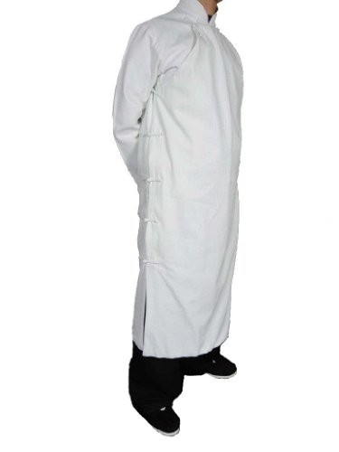 Interact China 100% Cotton White Kung Fu Martial Arts Tai Chi Long Coat Robe XS-XL or Tailor Custom Made+ Free Magazine