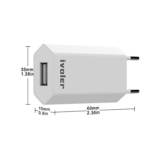 [2 Pack] iVoler Super Mini Caricatore da Muro (1A) con Cavo USB (1m) per Ricarica e Trasferimento Dati per iPhone X, 8, 8 Plus, 7, 7 Plus, 6s Plus, 6s, 6 Plus, 6, SE, 5s, 5c, 5, iPad mini / Air,iPod Nano / Touch, Ultra Compatto Caricabatterie USB Alimentatore Caricatore da Parete per iPhone, iPad, Samsung Galaxy, Huawei,ASUS, LG, HTC, Sony,Motorola,Tablet, Smartphone e gli altri dispositivi USB. - Bianco