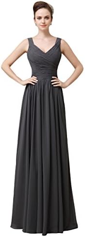 YesDress Women Online Modest Popular Simple Chiffon Off Shoulder Zipper Back Long Dark Grey Bridesmaid Dresses dark grey UK16