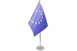 AZ FLAG Bandiera Da Tavolo Di Prestigio Europa 22X15Cm In Raso - Piccola Bandierina Unione Europea – Ue 15 X 22 Cm