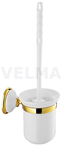 VELMA - 278394 - Elegante Toilettenbürsten-Garnitur in einem absolut exclusiven Design - Aus unserer Serie Bianco Gold - Das Material besteht aus Messing, einer Zinklegierung, hochwertiger Keramik und Gold - 100 % rostfrei - Premium Qualität