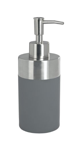 WENKO 19975100 Seifenspender Creta Grey - Soft-Touch, Fassungsvermögen 0.31 L, Kunststoff - Polystyrol, 8.2 x 17.6 x 7 cm, Grau