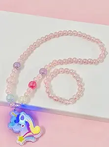 Le Delite Kids Jewellery Combo -Box case LED Light Pink Pearl mala pendent Chain,Girls braclet &Finger Ring/Necklace Jewelry Set, Unicorn Birthday Gifts Girls, Stylish Necklace (Unicorn)