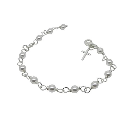 White Pearl Christening Bracelet with Cross