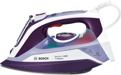 Bosch Sensixx'x DI90 - Plancha (Plancha vapor-seco, Suela Ceranium Glisée Pro, 2,5 m, Violeta, Blanco, 65 g/min, 0,4 L)