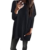 Damen Hoodie, Frauen Brief gedruckt Sweatshirt Langarm Nähen Bluse Tops Damenmode Tasche Lose Kleid Damen Rundhalsausschnitt beiläufige Tägliche Lange Tops Kleid Plus Größe Herbst Frühling Sommer Elegante