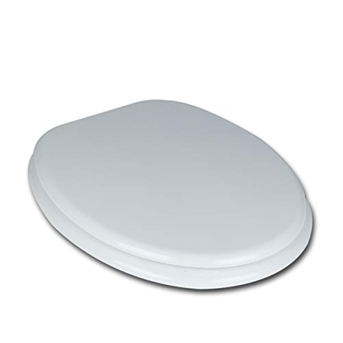 Easily - Tapa de Inodoro Universal Fabricada en MDF de Color Blanco con bisagras de Acero Inoxidable