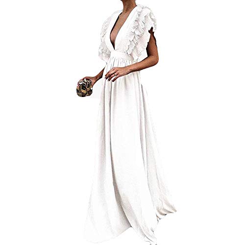 Preisvergleich Produktbild Abendkleid Dasongff Damen Elegant Tiefer V-Ausschnitt Partykleid Bodycon Sommerkleid Frauen Fly Hülse Maxikleid Kurzarm Minikleid Vintage Dress