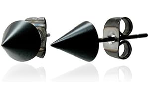 URBANBIJOUX PAIRE BOUCLE D'OREILLE HOMME ACIER NOIR PLUG POINTE CONE SEXY GOTHIQUE