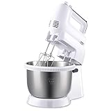 LCL Yuan Mélangeur électrique portatif à Double Usage, 5 Vitesses, 300 W, avec Batteur à Oeufs à cuve tournante Automatique en Acier Inoxydable