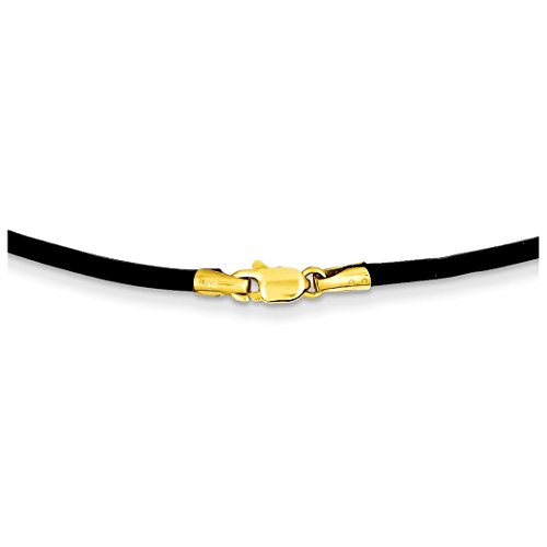 14k Yellow Gold 2mm 18 Inch Black Leather Link Cord Chain Necklace Pendant Charm Fine Jewellery For Women Gifts For Her