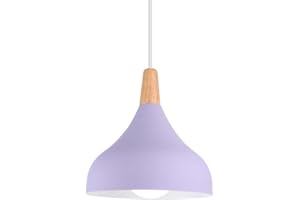 Hongho Suspension Luminaire Vintage Métal Lustre Industriel Lampes E27 Corde Ajustable Abat-jour Bois Aluminium pour Salon Cuisine Restaurant Salle à manger Chambre (Violet)