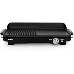 H.Koenig GRX330 Grill et Plancha Electrique Compact 2 en 1 Professionnel, pour Intérieur, Plaque Amovible et compatible lave-vaisselle, Revêtement Antiadhésif, Viande, Poisson, Légumes
