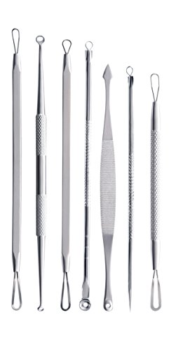 [Komedonenquetscher] Mitesserentferner Milienöffner aus Edelstahl - 7-teiliges Set im Lederetui für ein besseres Hautbild