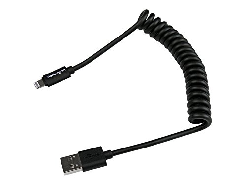 StarTech.com 60cm Apple 8-pin Lightning auf USB Spiralkabel für iPhone / iPod / iPad - 0,3m Ladekabel - Schwarz - St/St