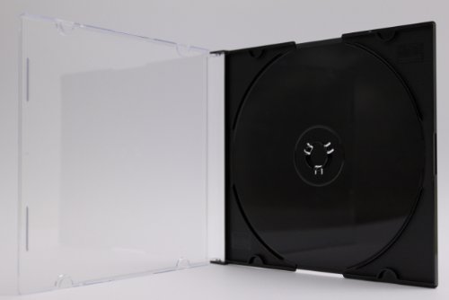 Tillmann Media CD-Hüllen Slimcase 5 mm für 1 CD/DVD, Deckel transparent, Rückenteil schwarz, Kartoninhalt: 200 Stück
