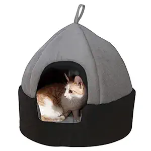 Hiputee Soft Velvet Fabric Dual Color Cat Toy Breed Dog Pet Hut Diameter 18 Inch Height 18 Inch (Small, Grey-Black)